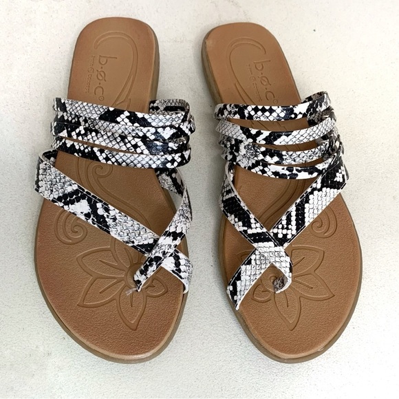 BOC Born Alisha Strappy Thong Flat Sandals Womens 10M Slip On Black Cream comfy - Picture 3 of 9